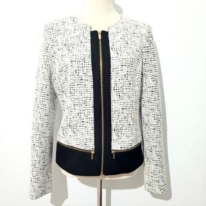 Calvin Klein Women’s Black & White Zip Front Jacket Blazer Fully Lined Size 10